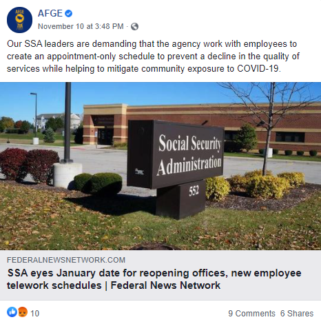 Social security administration building front with related news headline on employee work schedule adjustments during covid-19.